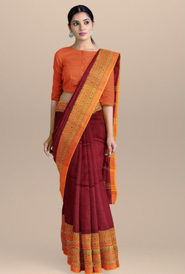 BongAp Woven Daily Wear Cotton Blend Saree(Maroon)