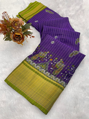 Julee Printed Daily Wear Silk Blend Saree(Purple)