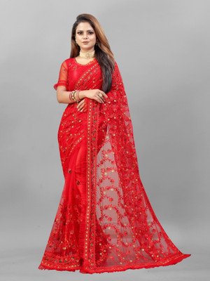 Julee Embroidered Bollywood Net Saree(Red)