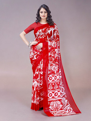 Leelavati Printed Daily Wear Georgette Saree(Red)