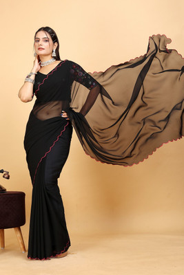 ShiniTrendz Embroidered, Solid/Plain Bollywood Georgette Saree(Black)