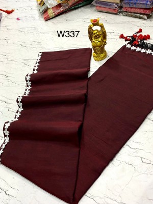 MA TARA TEXTILES ROHIT Solid/Plain Bollywood Cotton Blend Saree(Maroon)