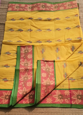 PRANATI ENTERPRISE Woven, Solid/Plain Tant Pure Cotton Saree(Yellow)