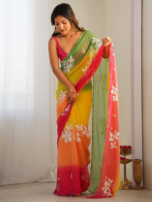 VED CREATION Embroidered Bollywood Georgette Saree(Multicolor)