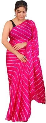 TMT HUB Striped Leheria Chiffon Saree(Pink)