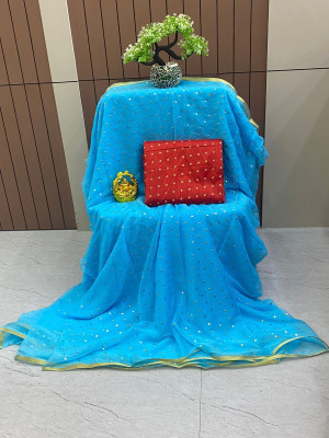 HouseOfCommon Embellished Bollywood Polyester Saree(Light Blue)