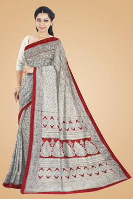 DORI DHAGA Printed Daily Wear Cotton Blend Saree(White)
