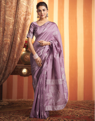 Satrani Dyed, Self Design, Woven Banarasi Silk Blend Saree(Pink, White)