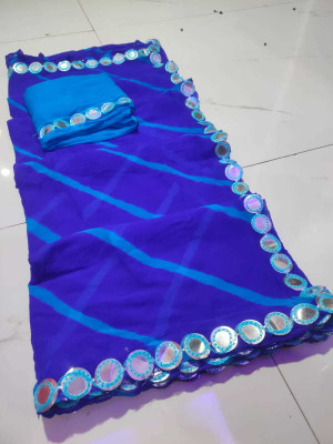 KAKADIYA CREATION Woven Bandhani Chiffon Saree(Blue)
