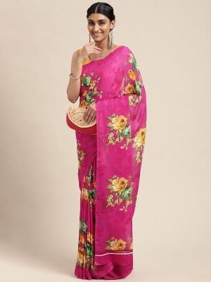 Sitanjali Floral Print Daily Wear Georgette Saree(Pink)