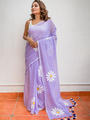 Aika Floral Print Daily Wear Linen Saree(Magenta)