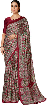 Akhilam Digital Print Bollywood Crepe Saree(Maroon)