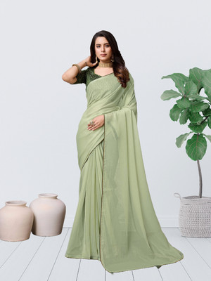 Lapetiya Clothing Self Design, Solid/Plain Bollywood Georgette Saree(Green)