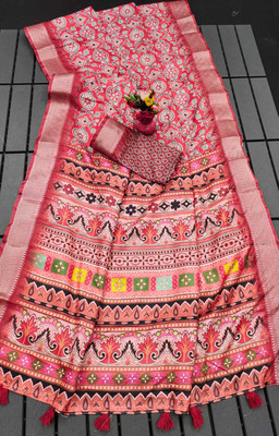 ALAGINI Digital Print Gadwal Cotton Blend Saree(Maroon)