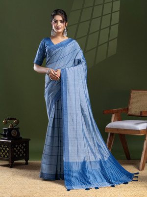 Tasrika Woven Bollywood Silk Blend, Cotton Blend Saree(Blue)