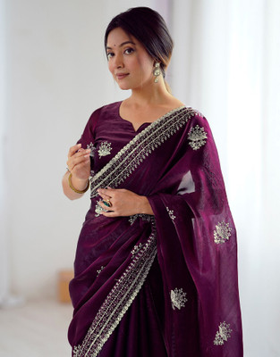 Satrani Embellished, Embroidered Bollywood Tissue Saree(Maroon)