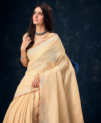 Tasrika Woven Bollywood Linen Saree(Beige)