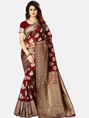 Kartvya Printed Kanjivaram Jacquard, Pure Silk Saree(Maroon)