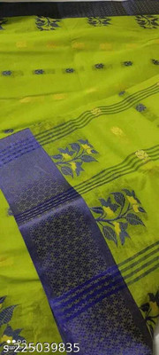 Sthaker Self Design Tant Pure Cotton Saree(Light Green)