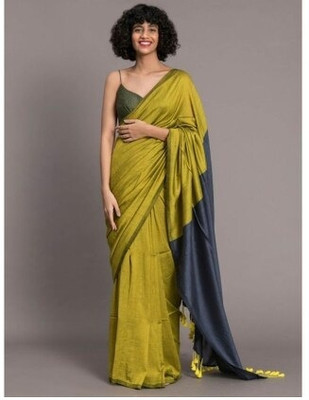 JK FASHION STORE Solid/Plain, Self Design Handloom Cotton Silk Saree(Magenta, Gold)