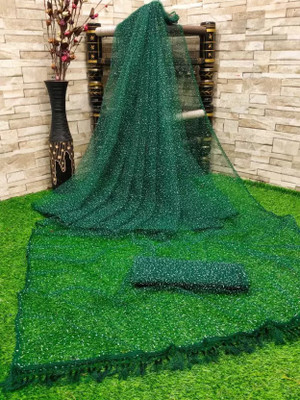 Suali Embellished Bollywood Net Saree(Dark Green)