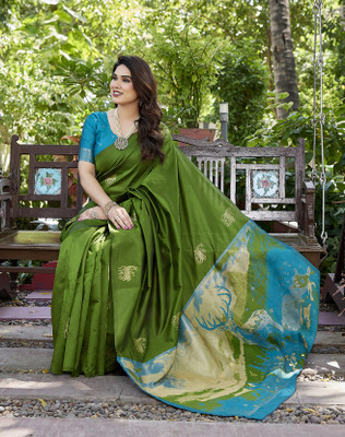 YASHIKA Woven Daily Wear Cotton Silk Saree(Green)