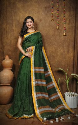 BDF Bikash Dutta Fashion Self Design Handloom Cotton Blend Saree(Brown)