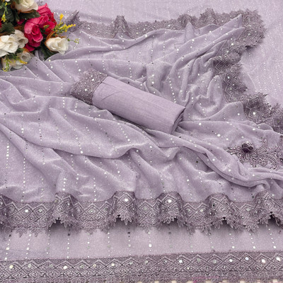 SLIYOXA Applique Bollywood Lycra Blend Saree(Purple)