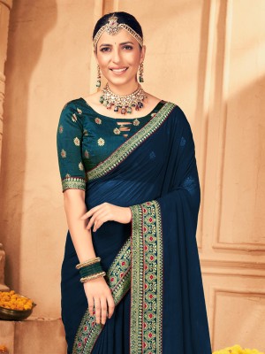 Sareemall Embellished Bollywood Georgette Saree(Dark Blue)