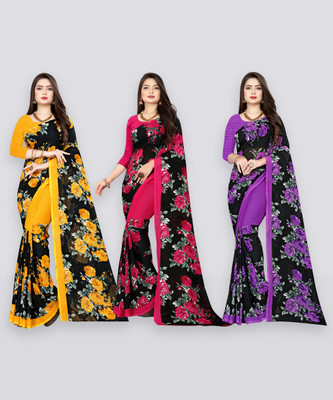 Anand Sarees Printed Daily Wear Georgette Saree(Pack of 3, Multicolor)