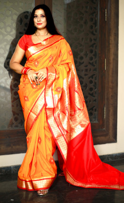 ZIMAL HANDLOOM Embroidered Banarasi Satin Saree(Black)