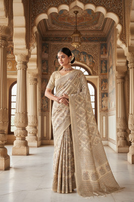 K 5 FASHION Digital Print Bollywood Cotton Silk Saree(Yellow)