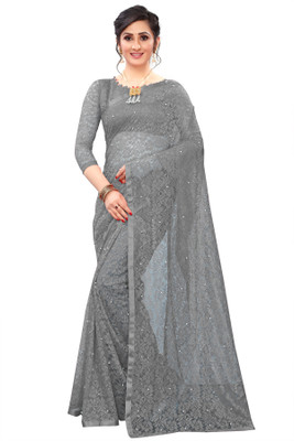 LOROFY Self Design Bollywood Net Saree(Grey)