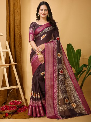 Divastri Printed Chinnalapattu Silk Blend Saree(Purple)