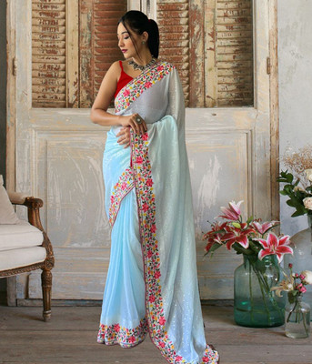 Kedar Fab Embroidered Bollywood Georgette Saree(Blue)
