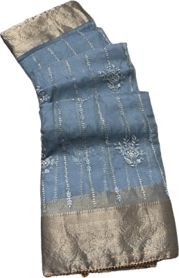 Stylish Sarees Embroidered, Woven, Self Design Bollywood Organza Saree(Grey)