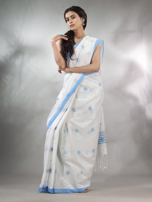 Moumitasaree Self Design, Solid/Plain Tant Pure Cotton Saree(Blue)
