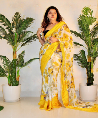 Sitanjali Lifestyle Printed Bollywood Georgette, Satin Saree(Yellow)