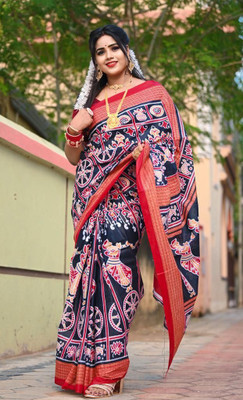 kalyani nx Printed Sambalpuri Pure Cotton Saree(Red)