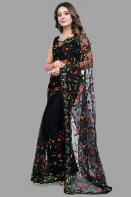 LADY SHOPI Embroidered Bollywood Net Saree(Black)