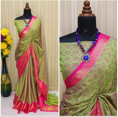 Juhi Collection Woven Dharmavaram Cotton Silk Saree(Yellow)