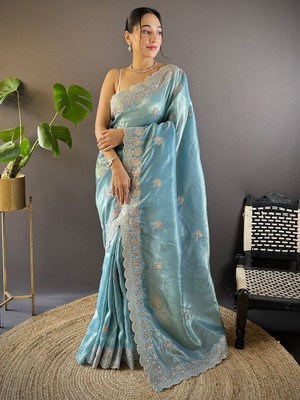 ANOUK Embellished Bollywood Tissue Saree(Light Blue)