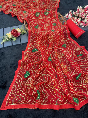 TRUORIGIN Printed Bandhani Georgette Saree(Multicolor)