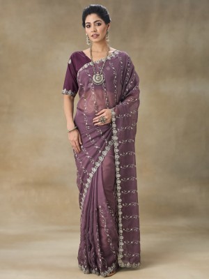 Tasrika Embroidered Bollywood Organza Saree(Purple)