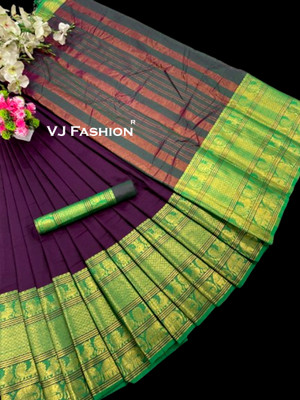 HITESH ENTERPRISE Woven Kanjivaram Jacquard Saree(Purple, Green)