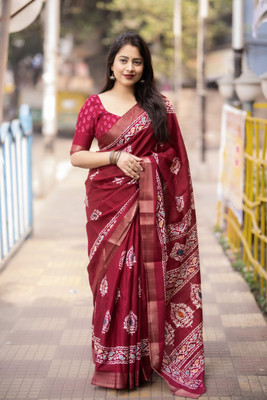 Divastri Printed Banarasi Cotton Silk Saree(Red)
