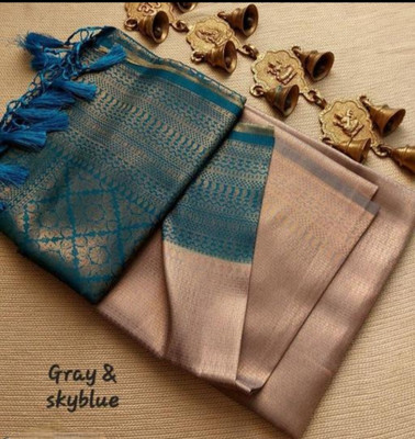 Banaras silk palace Woven Banarasi Pure Silk Saree(Grey)