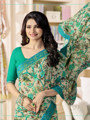 SMILY WOLF Printed Bollywood Georgette Saree(Orange)