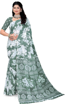 SnehaWomensWear Printed Daily Wear Georgette Saree(Green)