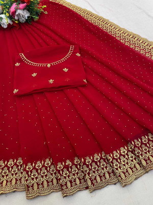 devashiri Embroidered Bollywood Georgette Saree(Red)